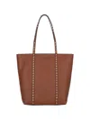 Valentino Women's Caramel Leather Medium Rockstud Shopping Bag In Brown