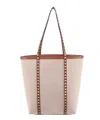 Valentino Leather And Canvas Shoulder Bag With Iconic Studs In Black
