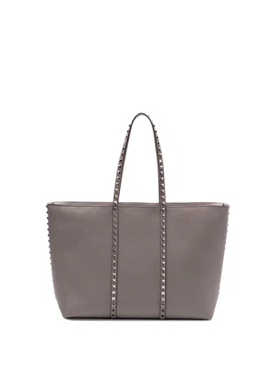 Valentino Garavani `rockstud` Tote Bag In Gray