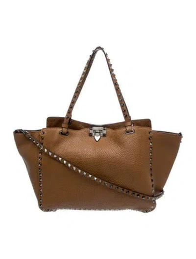 Pre-owned Valentino Garavani Rockstud Tote In Brown