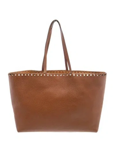 Pre-owned Valentino Garavani Rockstud Tote In Brown