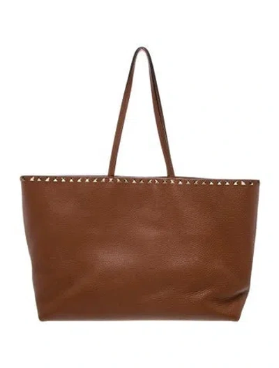 Pre-owned Valentino Garavani Rockstud Tote In Brown