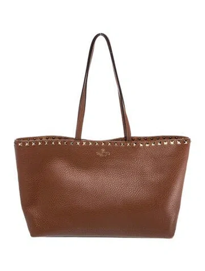 Pre-owned Valentino Garavani Rockstud Tote In Brown