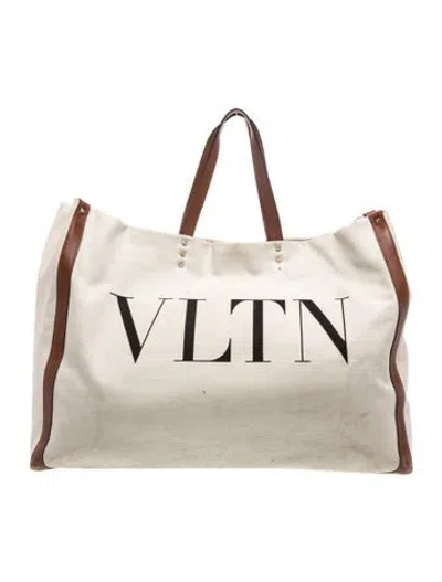 Pre-owned Valentino Garavani Rockstud Tote In Brown/neutrals