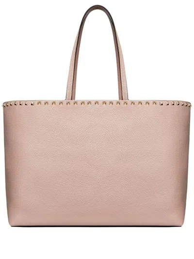 Valentino Garavani Rockstud Grainy Calfskin Tote Bag Woman Poudre Uni