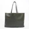 VALENTINO GARAVANI ROCKSTUD TOTE KHAKI LEATHER