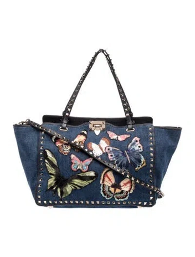 Pre-owned Valentino Garavani Rockstud Tote Medium In Blue
