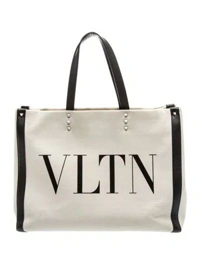 Pre-owned Valentino Garavani Rockstud Tote In Neutral