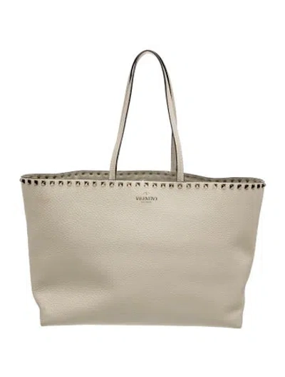 Pre-owned Valentino Garavani Rockstud Tote In Neutral