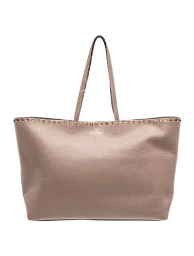 Pre-owned Valentino Garavani Rockstud Tote In Neutral
