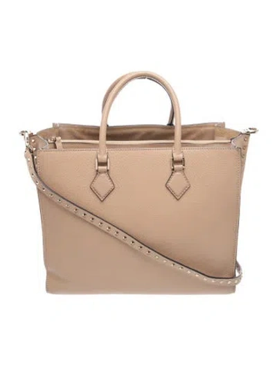 Pre-owned Valentino Garavani Rockstud Tote In Neutral