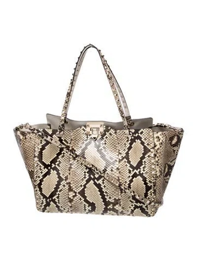Pre-owned Valentino Garavani Rockstud Tote In Neutral