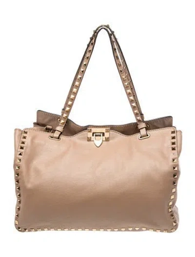 Pre-owned Valentino Garavani Rockstud Tote In Neutral
