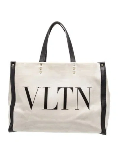 Pre-owned Valentino Garavani Rockstud Tote In Neutral