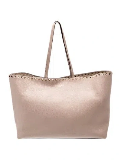 Pre-owned Valentino Garavani Rockstud Tote In Neutral