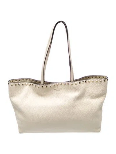 Pre-owned Valentino Garavani Rockstud Tote In Neutral