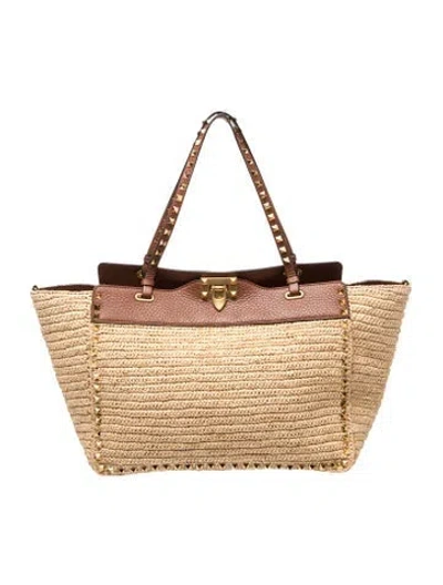 Pre-owned Valentino Garavani Rockstud Tote In Neutrals