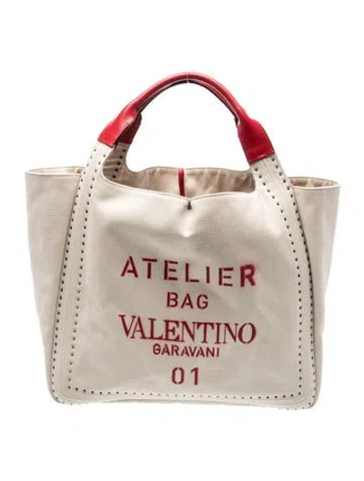 Pre-owned Valentino Garavani Rockstud Tote In Neutrals