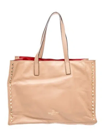 Pre-owned Valentino Garavani Rockstud Tote In Neutrals