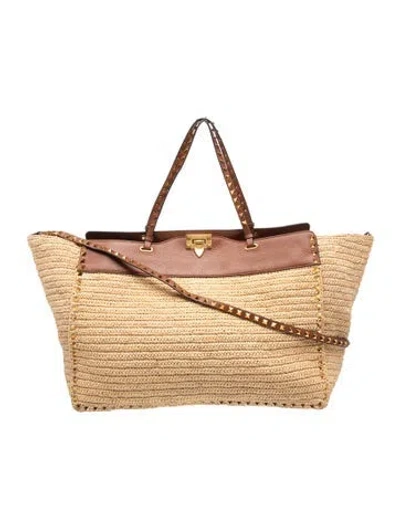 Pre-owned Valentino Garavani Rockstud Tote In Neutrals