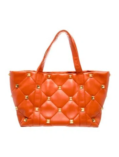 Pre-owned Valentino Garavani Rockstud Tote In Orange