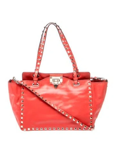 Pre-owned Valentino Garavani Rockstud Tote In Red