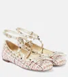 Valentino Rockstud Tweed Ballet Flats In Multicoloured