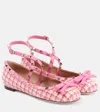 Valentino Rockstud Tweed Ballet Flats In Pink