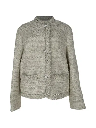 Pre-owned Valentino Rockstud Tweed Jacket In Neutrals