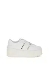 Valentino Garavani Flatform Rockstud Untitled Trainer In Calfskin And Wool Woman White 39