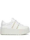 Valentino White Rockstud Elegant Sneakers With Golden Studs In White