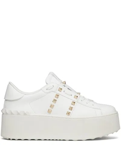 Valentino Garavani White Rockstud Elegant Sneakers With Golden Studs