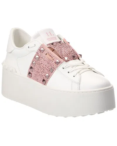 Valentino Garavani Valentino Rockstud Untitled Leather Platform Sneaker In White