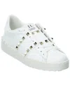 Valentino Garavani Valentino Rockstud Untitled Leather Sneaker In White/gold Studs
