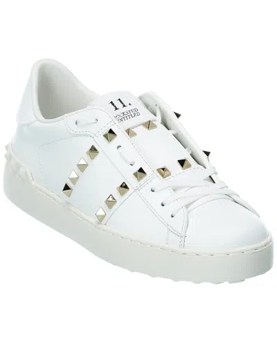 Valentino Garavani Valentino Rockstud Untitled Leather Sneaker In White/gold Studs