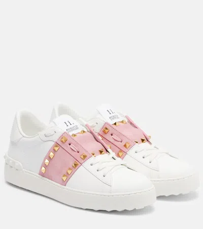 Valentino Garavani Rockstud Untitled Leather Sneakers In White