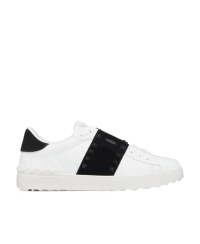 Valentino Garavani Open Leather Sneakers With Contrast Band And Stud Details Shoes In White