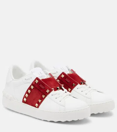 Valentino Garavani Rockstud Untitled Sneakers In Calfskin With Suede Band In Red
