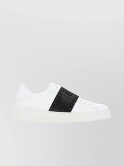 Valentino Garavani Rockstud Untitled Leather Sneakers With Black Band In White