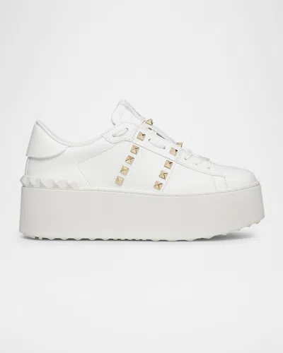 Valentino Garavani White Rockstud Elegant Sneakers With Golden Studs