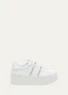 Valentino Garavani Flatform Rockstud Untitled Trainer In Calfskin And Wool Woman White 39 In Bianco