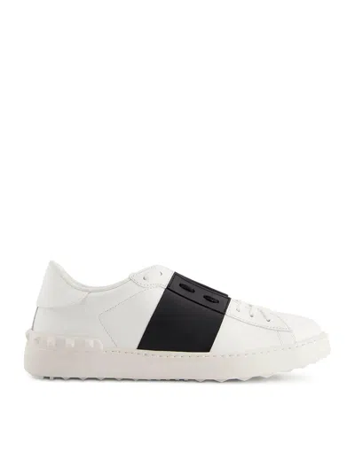 Valentino Garavani Open Leather Sneakers With Contrast Band And Stud Details Shoes In White