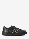 Valentino Studded Leather Sneakers Rubber Sole In Black