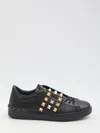 Valentino Studded Leather Sneakers Rubber Sole In Black