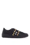 Valentino Studded Leather Sneakers Rubber Sole In Black