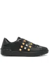 Valentino Studded Leather Sneakers Rubber Sole In Black