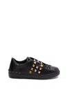 Valentino Studded Leather Sneakers Rubber Sole In Black  