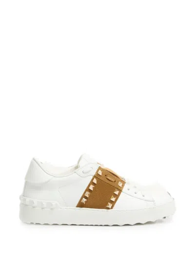 Valentino Garavani Rockstud Untitled Sneakers In Calfskin With Suede Band In White