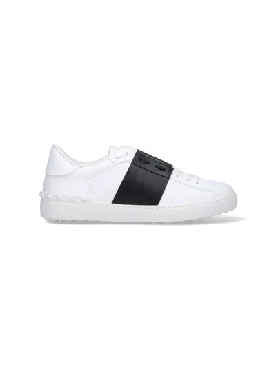Valentino Garavani Open Leather Sneakers With Contrast Band And Stud Details Shoes In White