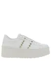 Valentino Garavani Flatform Rockstud Untitled Trainer In Calfskin And Wool Woman White 39 In White